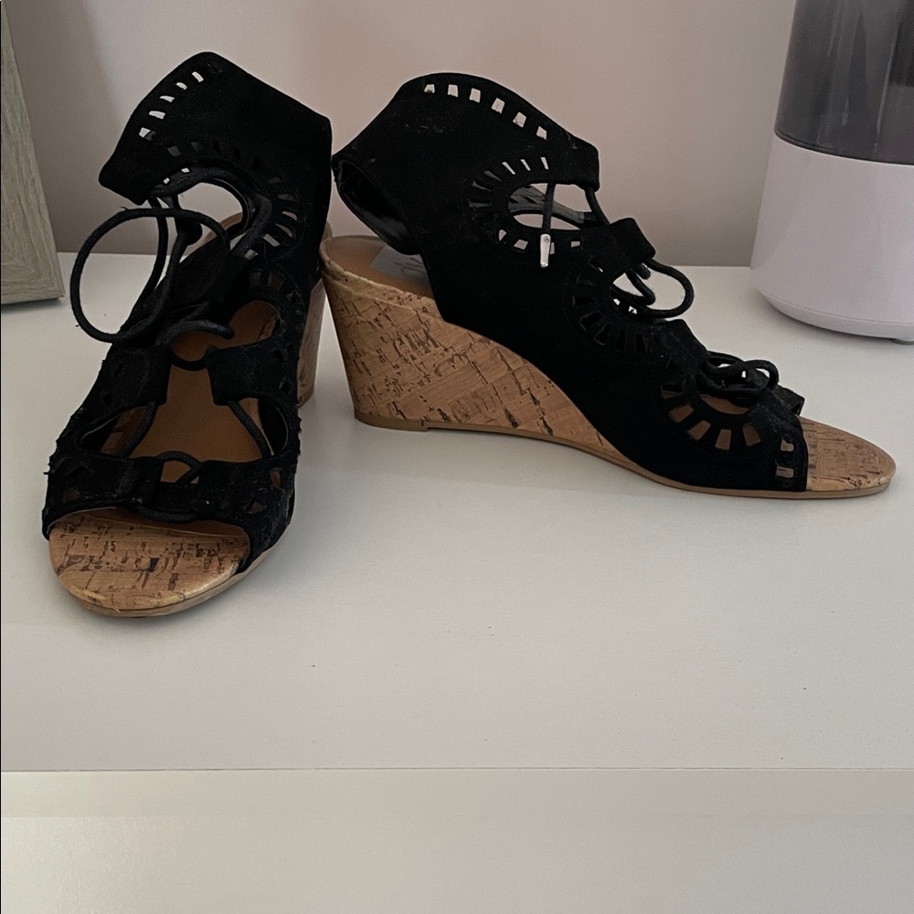 DV by Dolce Vita Black Cutout Cork Wedges